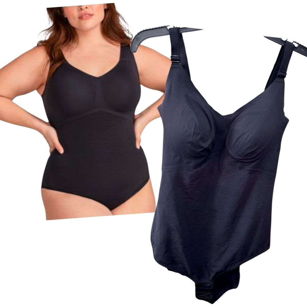HONEYLOVE Sz XL BETTER BODYSUIT Mapped Compression Wireless Lift Black Stretch